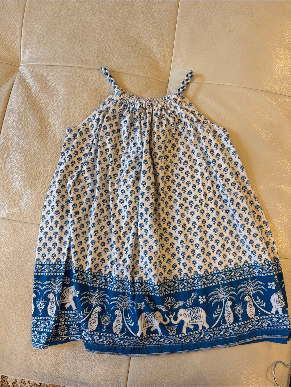 Mini Boden Blue & White Printed Halter-Style Girls' Dress